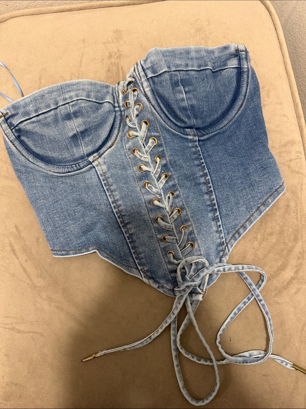 Fashion Nova Light Blue Denim Lace-Up Corset Top